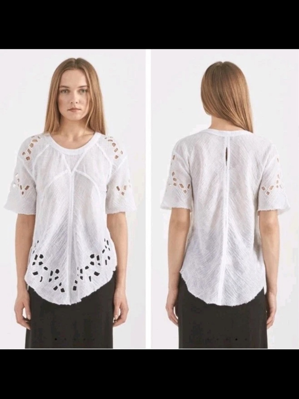 IRO White Eyelet Short Sleeve Blouse